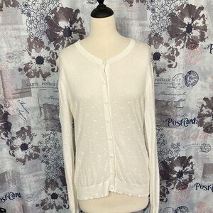 August Silk Ivory Button-Up Cardigan with Polka Dots